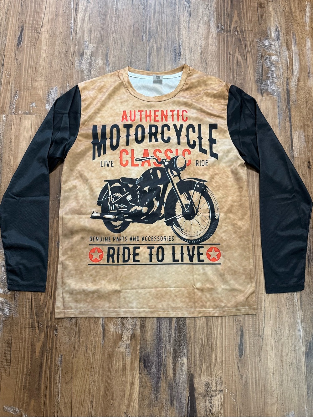 Classic Motorcycle Graphic Long-Sleeve Shirt - Tan/Black